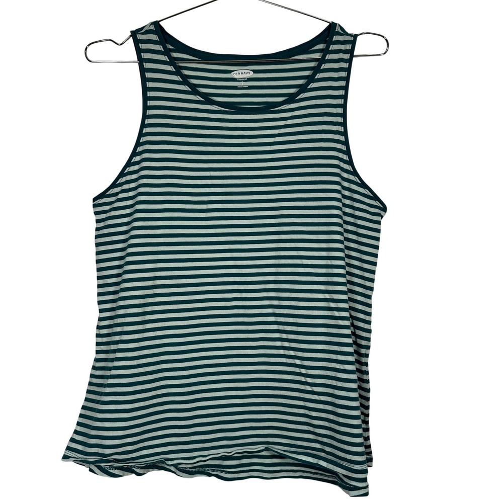 Old Navy EveryWear Teal Green Striped Tank Top Womens Large Sleeveless Crew Neck